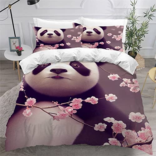 RUGINA Bettwäsche 135x200 Panda Kinderbettwäsche 3D Drucken Lustige Tiere Bettbezug Mikrofaser flauschig Jungen Mädchen Bettwäsche Set mit 2 Kissenbezügen von RUGINA