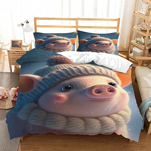 RUGINA Bettwäsche 135x200 Schweinchen Kinderbettwäsche 3D Drucken Süße Tiere Bettbezug Mikrofaser flauschig Jungen Mädchen Bettwäsche Set mit 2 Kissenbezügen von RUGINA