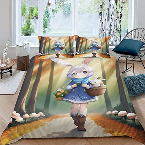 RUGINA Bettwäsche 200x200 Weiche Hypoallergen Bettwäsche Anime 3D Motiv Leicht Mikrofaser Bettbezug Manga-Mädchen Jugendliche Bettbezug Mit Reißverschluss von RUGINA