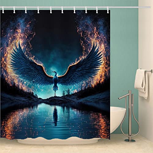 RUGINA Drachen Duschvorhang 180x200 cm Polyester Anti-Schimmel Wasserdicht Duschvorhänge Cartoon-Tiere 3D Motiv Badvorhang mit 12 Hooks von RUGINA