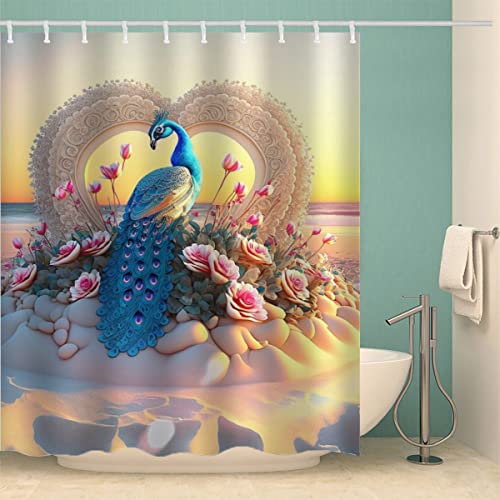 RUGINA Duschvorhang 180x180 cm Anti-Schimmel Wasserdicht Duschvorhänge Pfau Tier Duschvorhang mit 12 Duschvorhangringen mit Gewicht Saum von RUGINA