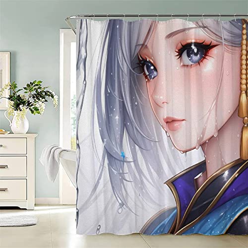 RUGINA Duschvorhang 200x200 cm Anti-Schimmel Wasserdicht Duschvorhänge Anime Kawaii-Mädchen Duschvorhang mit 12 Duschvorhangringen mit Gewicht Saum von RUGINA