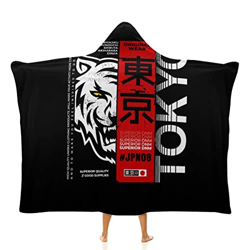 RUGINA Flanell Decke mit Kapuze Japan Tokio mit Kapuze Decke Umhang Kapuzendecke 150 x 200 cm Anime Tiger Wearable Decke Anti-Allergie Blanket für Erwachsene und Kinder von RUGINA