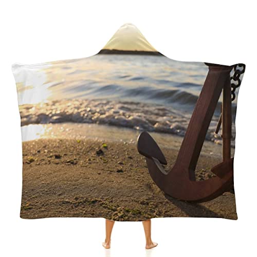 RUGINA Flanell Decken mit Kapuze Sonnenuntergang Am Strand Kapuze Umhang Decke 130 x 150 cm Anker Umhang Kapuzendecke Weich und Bequem Wohndecke für Erwachsene und Kinder von RUGINA