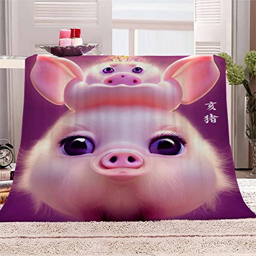 RUGINA Flauschige Wohndecke Schwein Blanket 150x200 cm Super Weiche Flanell Decke für Couch, Süße Cartoon-Tiere Kuscheldecke Camping von RUGINA