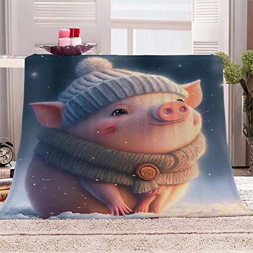 RUGINA Flauschige Wohndecke Schweinchen Blanket 150x200 cm Super Weiche Flanell Decke für Couch, Süße Tiere Kuscheldecke Camping von RUGINA