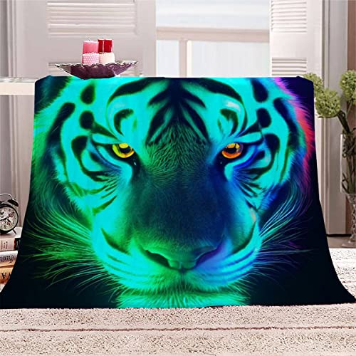 RUGINA Flauschige Wohndecke Tiger Abstrakt Blanket 150x200 cm Super Weiche Flanell Decke für Couch, Süße Cartoon-Tiere Kuscheldecke Camping von RUGINA