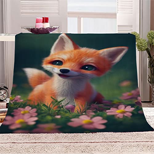 RUGINA Fuchs Kuscheldecken 130x150 cm Decke Süße Cartoon-Tiere 3D-Digitaldruck Weich Flanelldecke für Kinder Erwachsene Sofaüberwurf Decke von RUGINA