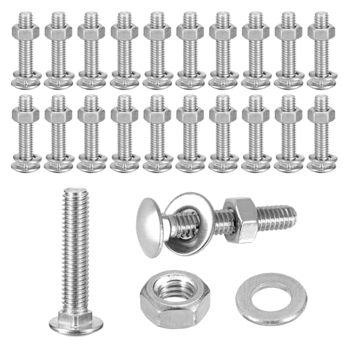 25 Stück Schlossschrauben M6 x 60mm, Torbandschrauben M6, Flachrundkopfschrauben Edelstahl A2 V2A, Schloßschrauben mit Muttern und Unterlegscheiben Set von RUGLAMZHIP