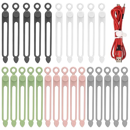 25 Stück Silikon-Kabelbinder, wiederverwendbare Kabelbinder, Draht-Organizer, Kabel-Management-Kabel-Organizer für die Befestigung von Kopfhörern, Telefon-Ladegeräten, Heimbüro, Schreibtisch, von RUGLAMZHIP