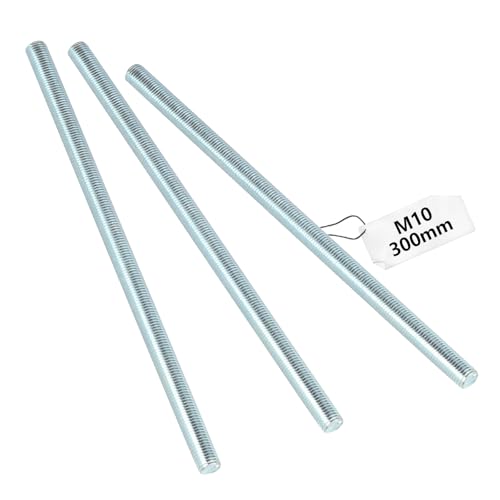 3 Stück M10 Gewindestange M10 x 300mm, Gewindestangen Festigkeitsklasse 4.8 Metrisch Gewindestift aus verzinkter Stahl, Gewindestab mit Regelgewinde, Gewindebolzen Gewindestäbe Metallstange von RUGLAMZHIP