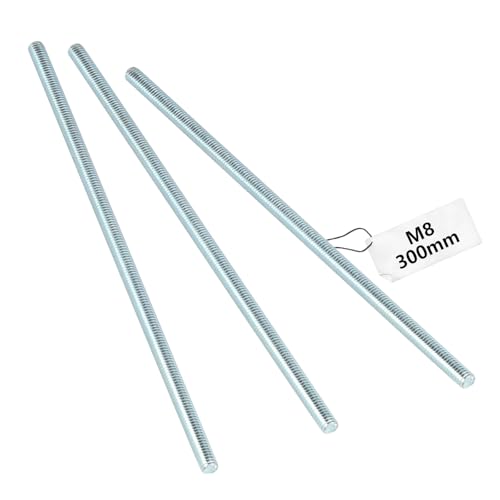 3 Stück M8 Gewindestange M8 x 300mm, Gewindestangen Festigkeitsklasse 4 Metrisch Gewindestift aus verzinkter Stahl, Gewindestab mit Regelgewinde, Gewindebolzen Gewindestäbe Metallstange von RUGLAMZHIP