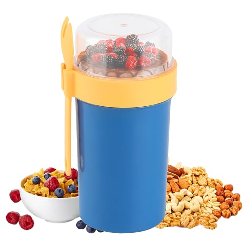 Müslibecher to Go, 760ml+230ml Joghurtbecher to Go mit Löffel, 2 in 1 Müsli becher für Joghurt und Müsli to Go Becher, Auslaufsicherer Obstbehälter, Salatbecher für Porridge Yoghurt Muslidosen von RUGLAMZHIP