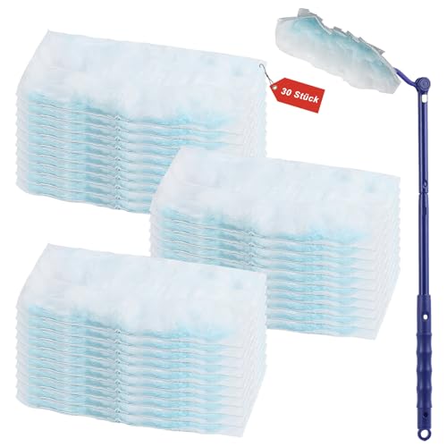 Tücher Kompatibel mit Swiffer Staubmagnet Nachfüllpack, 30 Stück Staubtuch Nachfüllung mit 1 Handgriff, Mikrofaser Staubtuch Staubwedel zum Reinigen von Staub Schmutz Reinigungsstaub Staubwedel von RUGLAMZHIP