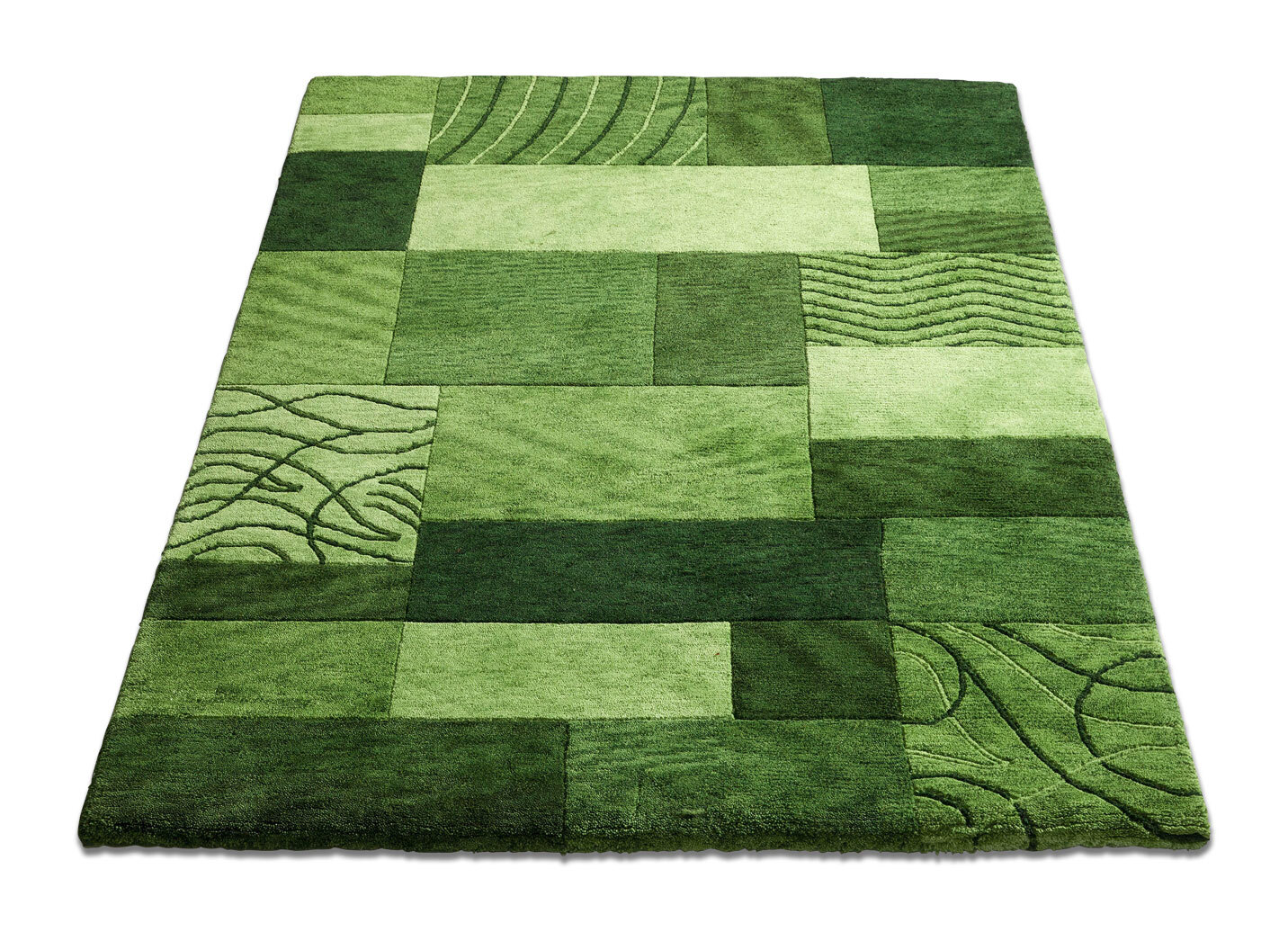 Handgearbeitete Brücken und Teppiche aus 100% Schurwolle, Größe 276 (Teppich, 190x250 cm), Qualität Klassik (Handgetuftet), Grün von RUGMARK