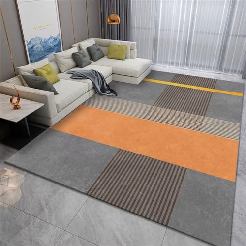 Anti Rutsch Teppich Rutschfester Teppich Orange-Grauer rechteckiger Sofateppich mit geometrischem Design, pflegeleicht Schlafzimmer 180X280CM von RUGMRZ