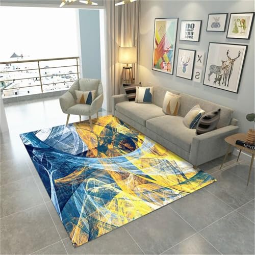 Kinderteppich Waschbar Esstisch Groß Blau-gelbes Farbschema modern anpassbar Langfloorteppiche Teppich Anti Rutsch 160X200CM Kinderteppich Waschbar Esstisch Groß Blau-gelbes Farbschema modern anpassbar Langfloorteppiche Teppich Anti Rutsch 160X200CM von RUGMRZ