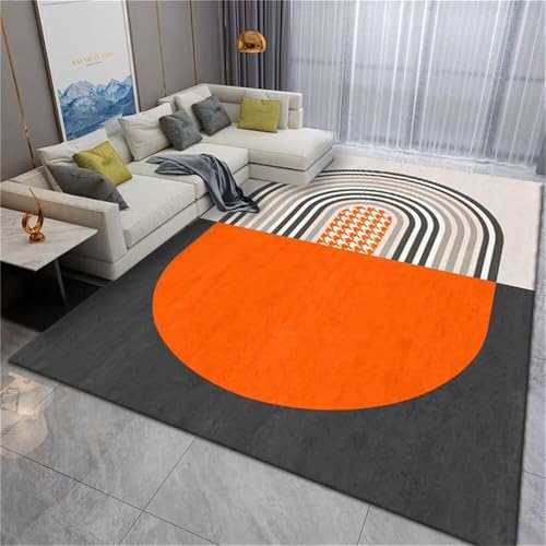 Kleine Teppiche Anti Rutsch Teppich Orange-graues halbkreisförmiges Sofakissen mit geometrischem Design waschbar Flur Läufer 120x160cm von RUGMRZ