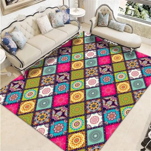 Outdoorteppich Bunte Blumen Kinderzimmer Teppich rutschfeste Bodenmatte Wohnzimmerteppich Kurzflor Mädchen Rot 160X230Cm von RUGMRZ