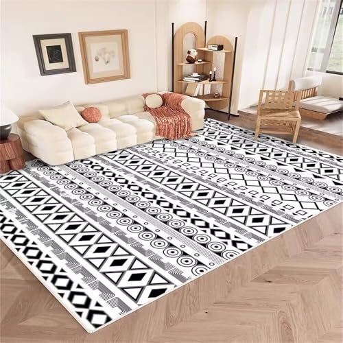 RUGMRZ Aesthetic Teppich 100x160CM Teppiche Schlafzimmer Kleiner dünn Grau Schwarzer, Retro-geometrischer Teppich. Baby Wohnzimmer Teppichboden von RUGMRZ
