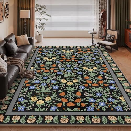 RUGMRZ Aesthetic Teppich Blau 5 60x90cm,Waschbar in Waschmaschine Fussmatte Innen,Vintage Blumenmuster für Eingangsbereich,Wohnzimmer,Küche von RUGMRZ