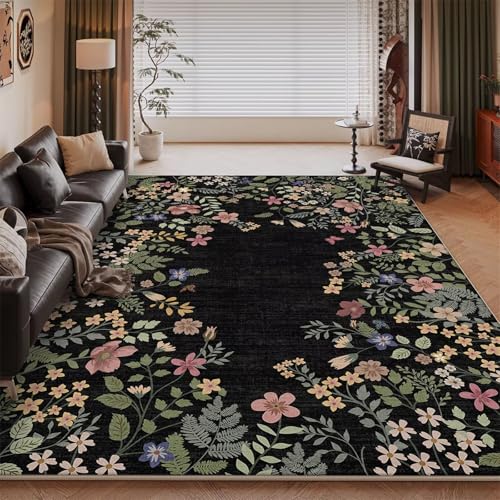 RUGMRZ Anti Rutsch Fussmatte Innen Noir 90x150CM, Flore Moderne for Wohnungs Dekoration Wohnung Flur von RUGMRZ