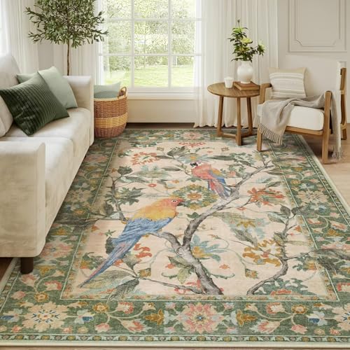 RUGMRZ Anti Rutsch Teppich Wohnzimmer Kurzflor 100x160cm,Grün,Blumenvogelmuster für Neben Bett,Tatami,Weltraum RUGMRZ Anti Rutsch Teppich Wohnzimmer Kurzflor 100x160cm,Grün,Blumenvogelmuster für Neben Bett,Tatami,Weltraum von RUGMRZ