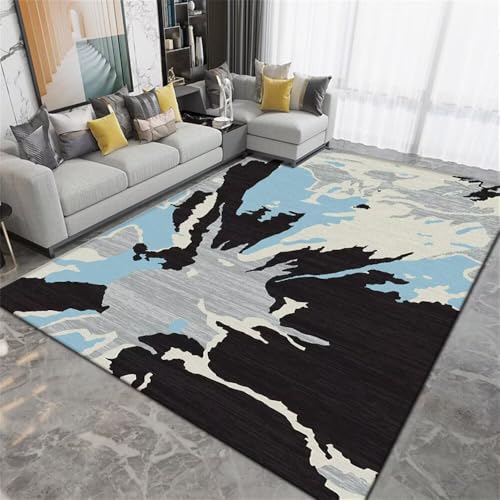 RUGMRZ Anti Rutsch TeppichTeppich Kinderzimmer schmutzfangmatte waschbar 100x150CM babyzimmer Teppich schwarzGraublauer Abstrakter bettvorleger von RUGMRZ