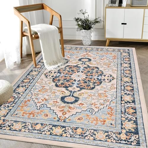 RUGMRZ Anti Rutsch Teppiche Fürs Kinderzimmer 160x230cm,Blau,Vintage Stil für Unter Schreibtisch,Schlafzimmer,Neben Bett von RUGMRZ