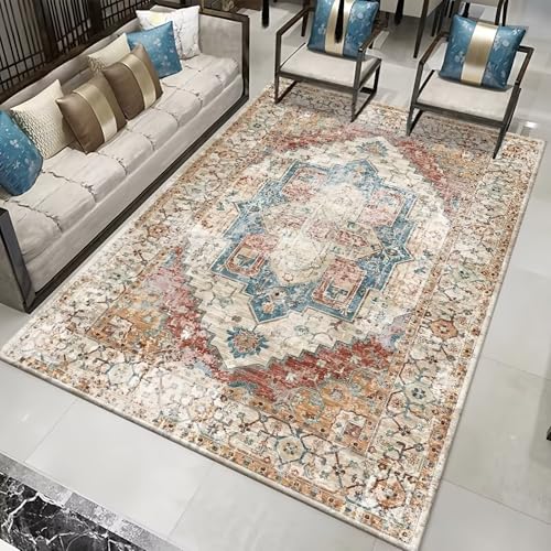 RUGMRZ Antirutsch Fußmatte Braun 50x70cm,Retro Geometrie Weich für Innen,Unter Schreibtisch,Flur von RUGMRZ