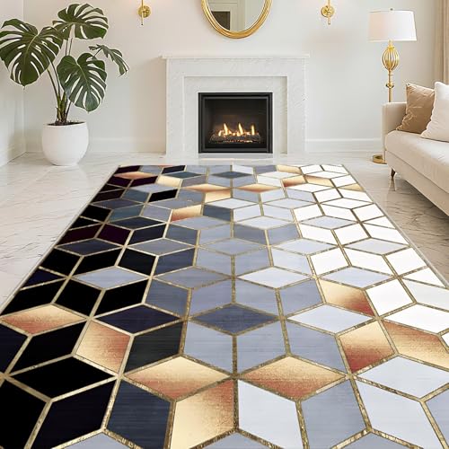 RUGMRZ Antirutsch Fussmatte Innen 60X90cm,Kurzflor Geometrisches Design Graufür Schlafzimmer,Balkon,Esszimmer von RUGMRZ