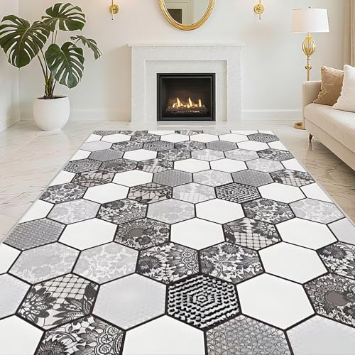 RUGMRZ Antirutsch Fussmatte Innen 60X90cm,Waschbar,Weich Geometrisches Design Graufür Schlafzimmer,Terrasse,Büro von RUGMRZ