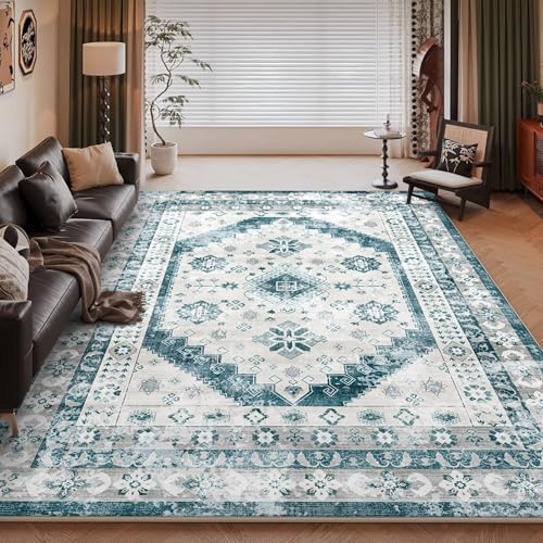 RUGMRZ Antirutsch Kinderzimmerteppich 100x200cm,Blau,Retro Geometrie für Gaming Zimmer,Bettumrandung,Unter Schreibtischstuhl von RUGMRZ