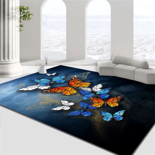 RUGMRZ Anti-Rutsch Teppich 200X300Cm Antirutsch Für 38 Blau Einfacher Haushalt Rechteckiger Abstrakter Schmetterling Carpet Bedroom Unter Esstisch von RUGMRZ