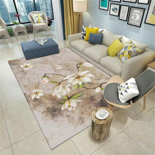 RUGMRZ Antirutsch Teppich Komfortable Schalldämmung schmutzfangmatte 180x250CM Waschbar GrauReisweißer orientalischer Blumenteppich. bodenmatte kinderzimmer von RUGMRZ