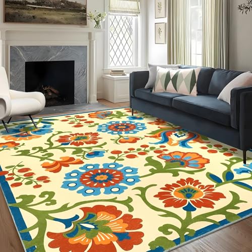 RUGMRZ Antirutsch Teppich Läufer Flur Gelb 70x200cm,Blumenmuster Waschbar für Unter Schreibtischstuhl,Terrasse,Wohn von RUGMRZ