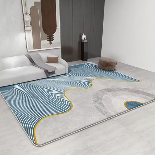RUGMRZ Antirutsch Teppich Schreibtischstuhl Geeignet 200x300cm,Blau Großer Teppich,Moderne Geometrie für Esstisch,Gegend,Terassenaussen von RUGMRZ