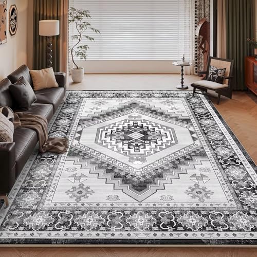 RUGMRZ Antirutsch Teppich Wohnzimmer Vintage 60x90cm,Grau Fußmatten,Geometrisches Design für Eingangs,Innen,Schlafzimmer von RUGMRZ