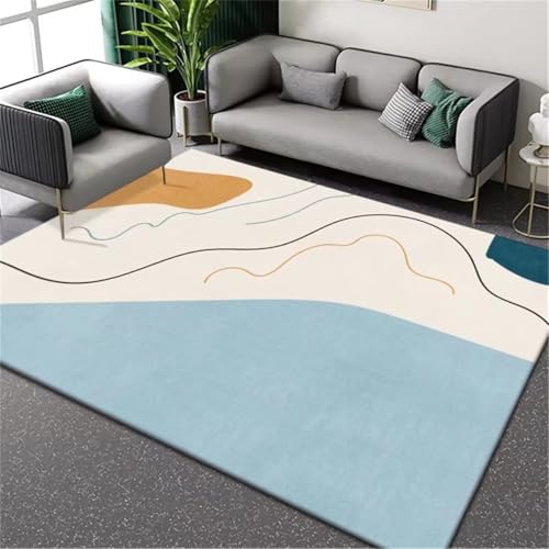 RUGMRZ Antirutsch Teppiche fürs Kinderzimmer Blau, beige 70x140cm, Dünner Fußmatte Modernes minimalistisches Design für Wohnzimmer Kinderzimmer von RUGMRZ