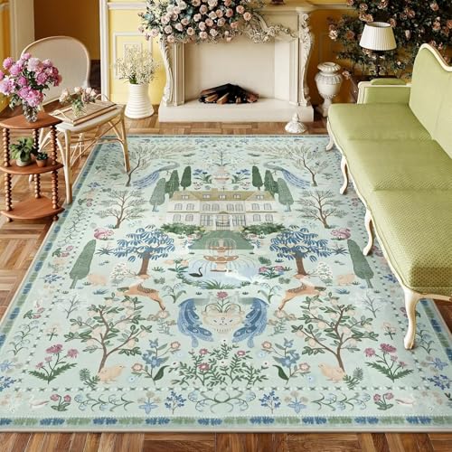 RUGMRZ Antirutsch Waschbarer Teppich 200x250cm,Blau Teppich Gross,Pflanzenmuster für Esstisch,Terassenaussen,Wohnzimmer RUGMRZ Antirutsch Waschbarer Teppich 200x250cm,Blau Teppich Gross,Pflanzenmuster für Esstisch,Terassenaussen,Wohnzimmer von RUGMRZ