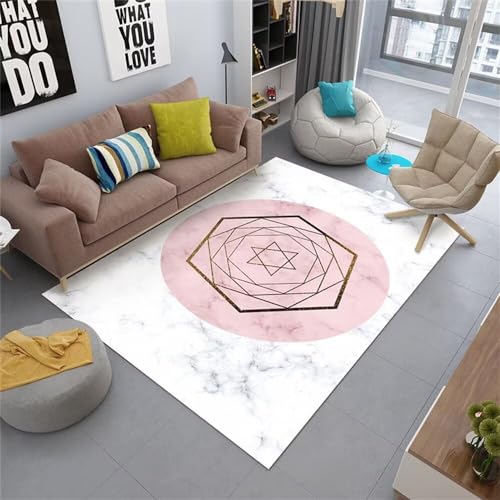RUGMRZ Auslegware Teppichboden Rosa grau geometrisches Design Marmor Textur Linie Dekoration Schalldämmung Wohnzimmer Stuhl Teppich 120X160CM von RUGMRZ