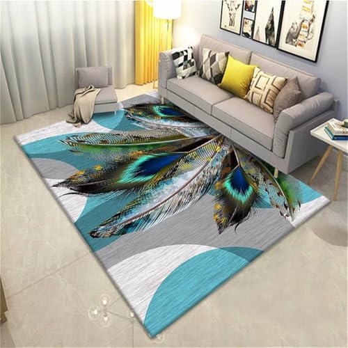 RUGMRZ Baby Carpet Kinder Teppich Mädchen Grau-blaues Federmuster Design rutschfest Tepich Pastell Deko 140X200CM RUGMRZ Baby Carpet Kinder Teppich Mädchen Grau-blaues Federmuster Design rutschfest Tepich Pastell Deko 140X200CM von RUGMRZ
