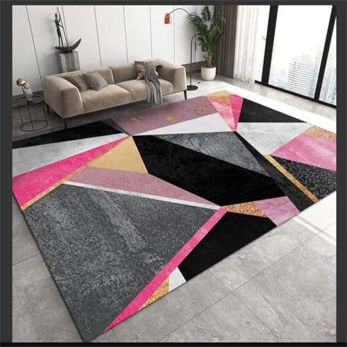RUGMRZ Baby Zimmer Deko 300X400Cm Wohnzimmer Modern 7 Schwarz Balkonteppich Outdoor Kinder Teppich Mädchen Leichte Geometrische Dekoration Marmor Sofa Grau Rosa von RUGMRZ