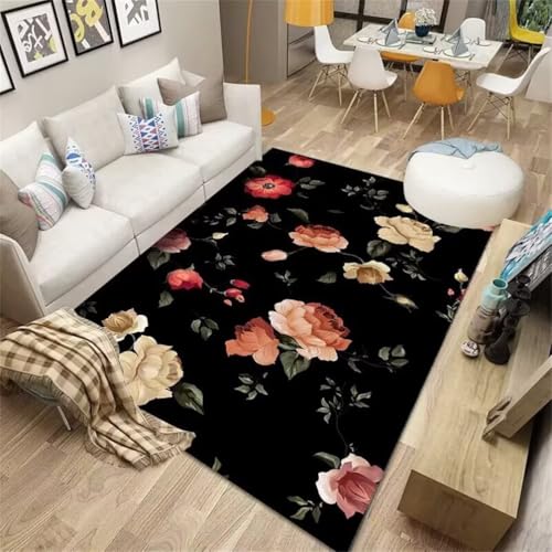 RUGMRZ Babyzimmer TeppichTeppich Für Kinderzimmer küchenteppich groß 170x240CM Esszimmer Vorleger SchwarzGrüner moderner Blumenteppich Teppich Design von RUGMRZ