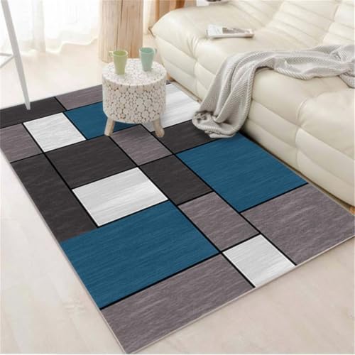 RUGMRZ Bad Teppiche 160X200Cm Dünner Teppich Blau Schlafzimmerteppich Flickenteppich Waschbar Kinderzimmer Regenbogengeometrisches Einfaches Sofa Wohnzimmer Flur rutschfest Grau von RUGMRZ