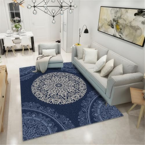 RUGMRZ Balkon Teppich Outdoor 120X160Cm Spiel Teppiche Blau Home Design Terrassen Deko Für Küchevintage-Stil Geometrische Regeln Wohnzimmer Sofa von RUGMRZ