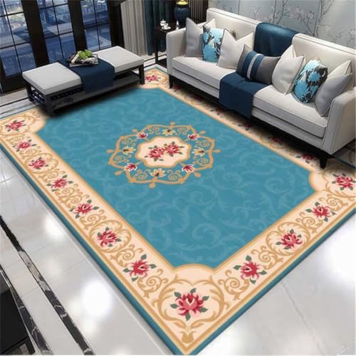 RUGMRZ Balkon Teppich Wetterfest 80X160Cm Salon Auslegware Blau Boden Sitzecke Küche Kinderzimmer Maedchenvintage-Stil Geometrische Regeln Wohnzimmer Sofa von RUGMRZ