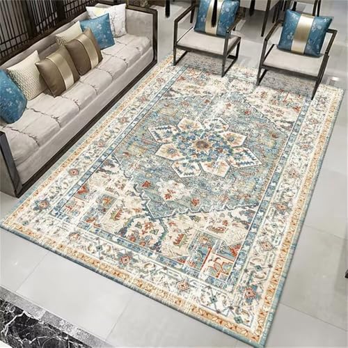 RUGMRZ Bettumrandung Teppich 120x200CM waschbar Outdoorteppich Blau Waschbarer Blumenteppich schallschutz für Wohnzimmer von RUGMRZ