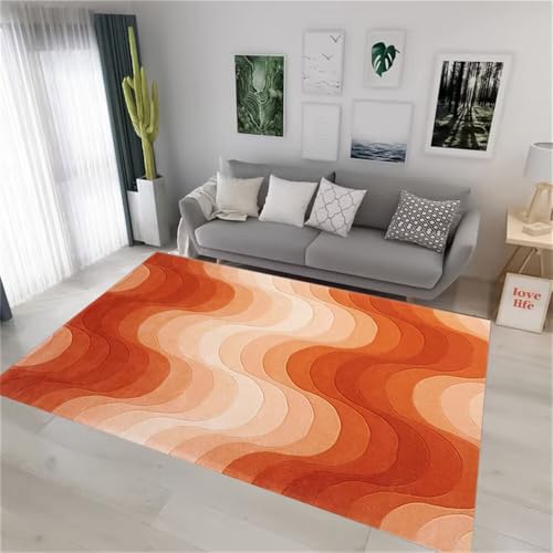 RUGMRZ Bettumrandung Teppich Baby Mädchen 70x140CM Kinderteppiche rutschfest waschbar Outdoorteppiche orange-rot Abstrakter Streifenteppich Couch Wohnzimmer Kinderteppich Klein von RUGMRZ