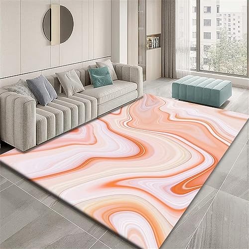 RUGMRZ Bettvorleger Mädchen Teppich Orange Gestreifte Abstrakte Muster Teppich Schlafzimmer Langlebig Modern Orange 200X300Cm Teppich Für Esszimmer 6Ft 6.7''X9Ft 10.1'' von RUGMRZ